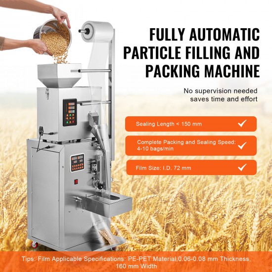Automatic Particle Packaging Machine, 0.002-0.22lbs/1-100g, Multi-Function Weighing Packing Machine, Filling Sealling Mchine for Tea Seeds Grains Flour Beans Glitter