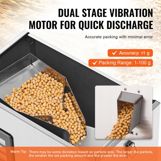 Automatic Particle Packaging Machine, 0.002-0.22lbs/1-100g, Multi-Function Weighing Packing Machine, Filling Sealling Mchine for Tea Seeds Grains Flour Beans Glitter