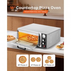 Electric Pizza Oven - 18-Inch Commercial Pizza Ovens 842F Max Temp 1740W Large Pizza Oven Counter with Temp & Time Control Built-in Thermometer Indoor Pizza Maker for Restaurant & Home Use - Perfect for Crispy Pizzas, Baking Bread, Pastries