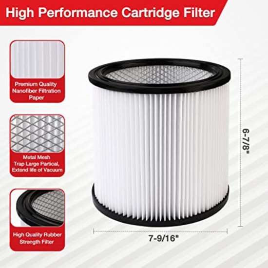 5 Gallon 2. 0 Peak HP Wet/Dry Vacuum High Performance 90304/90344 Cartridge Filter