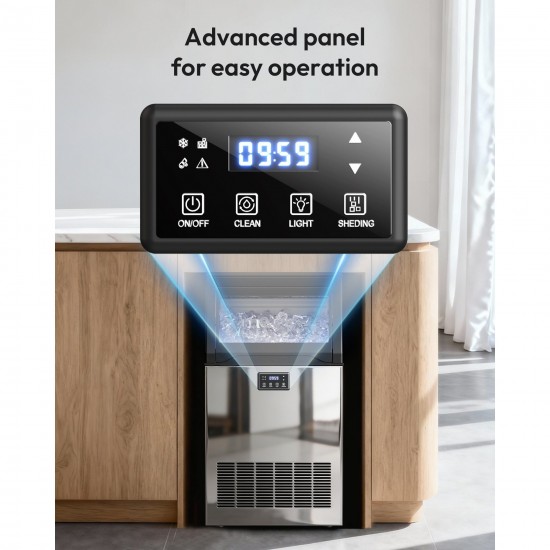 Commercial Gourmet Ice Maker Machine, 120lbs/24H, Under Counter Ice Maker with 25lbs Storage, Non-Clumping Design, 24pcs Hat Cubes Per Cycle, Freestanding Ice Maker for Home/Bar/Cafe/Restaurant