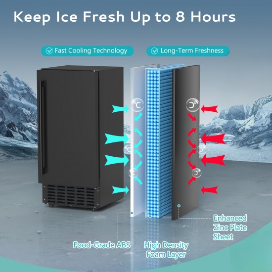 Commercial Ice Machine, Under Counter Ice Maker 66 Lb/Day, Built-in Freestanding Nugget Ice Maker With 2-Drawer Ice Baskets, Auto-Cleaning & 24H Timer, For Commercial & Home Use