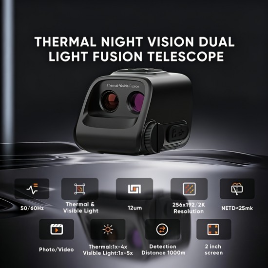 Thermal Imaging And Night Vision Dual-channel Fusion 5x Magnification Night Vision Goggles, with A Resolution Of 256X192 And A 60Hz New Lightweight And Portable Night Vision Device, Suitable for All-day Hunting