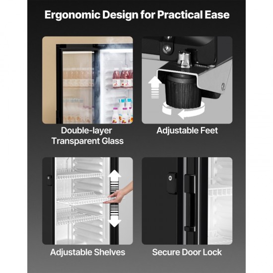 8.1 CU.FT Commercial Merchandiser Refrigerator - Glass Door Display Refrigerator Upright Fridge - Beverage Cooler Merchandiser with 4 Adjustable Shelves, Soft LED Lighting, Energy-Saving Automatic Defrost, Rapid Cooling (Black)