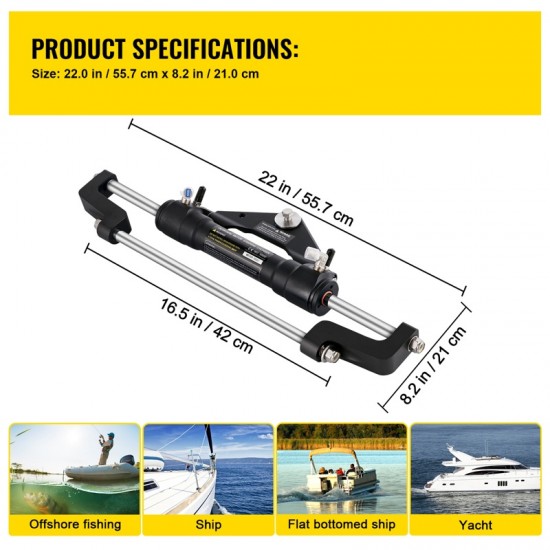 Hydraulic Steering Cylinder 300 - Front Mount Outboard Marine Steering Kit for Center Console, Bass & Offshore Fishing Boats - Corrosion-Resistant Aluminum Alloy, Built-In Two-Way Lock, ORB Fitting - Ideal for Hydraulic Steering System Without Hose & Helm