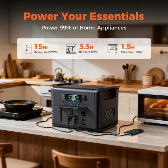 Ctolity 4800W Peak Power, 2400W Rated Solar Generator, Portable Power Station, 2048Wh Lifepo4 Battery 2 Hours Fast Charge, 200W Solar Panel Sold Separately, for Outdoor Camping RV Home Backup Power, UPS, Pure Sine Wave, Survival Gear, Gift