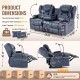 69'' 2-Seater Power Recliner Loveseat, Blue PU Leather Home Theater Reclining Sofa with 8-Point Vibration Massage, Lumbar Heating, Bluetooth Speakers, LED Ambient Light, 360° Phone Holders 2 Lumbar Pillows Cup Holders & USB Charging, 700LBS Capacity