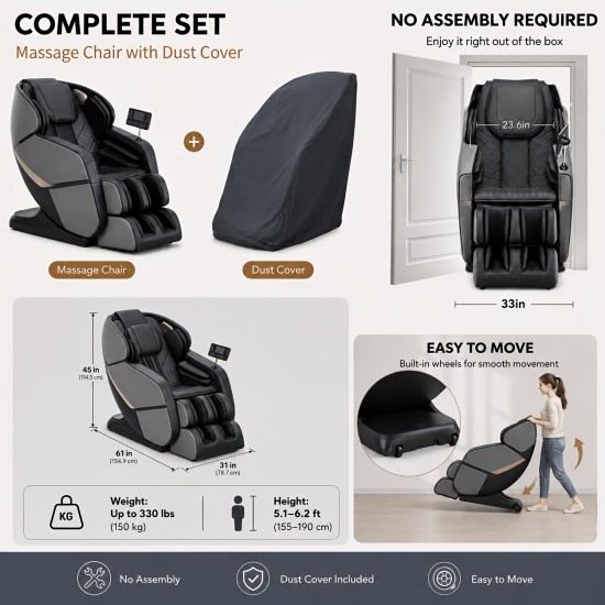 Yitouch 4D Full Body Massage Chair with Heat - Zero Gravity Recliner, Voice Control, 24 Massage Heads & 16 Airbags, Wireless, Wide-Screen Controller, 5 Auto Modes for Neck/Back/Leg Relaxation, Ideal Thanksgiving Gift